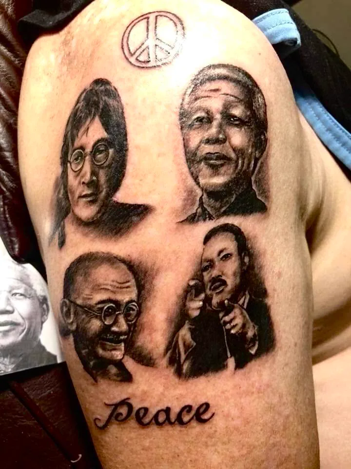 Peace Icons Realism Portrait Tattoo, Realism tattoo at Bali Family Tattoo Studio, Bali
