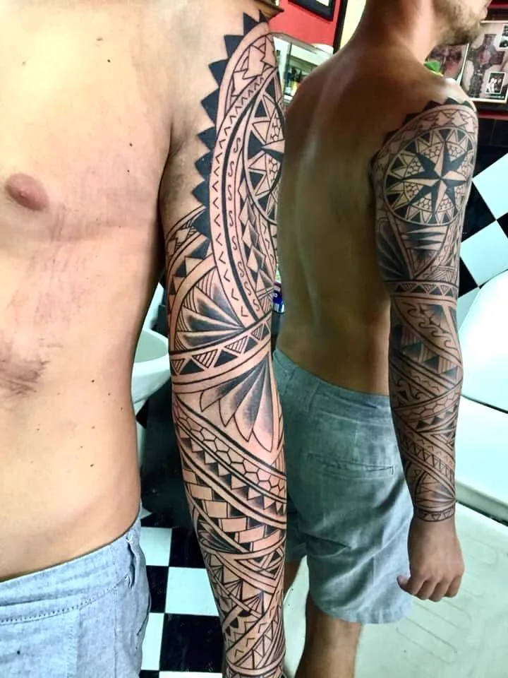 Polynesian Geometric Full Sleeve Tattoo, Tribal tattoo at Bali Family Tattoo Studio, Bali