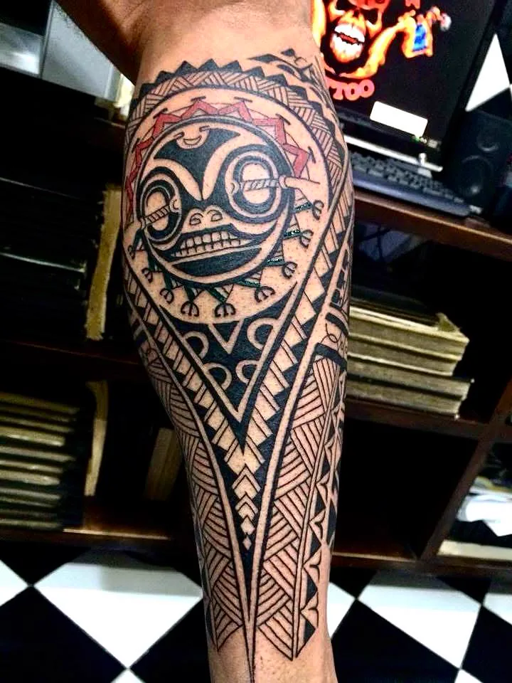Polynesian Tribal Calf Tattoo, Tribal tattoo at Bali Family Tattoo Studio, Bali
