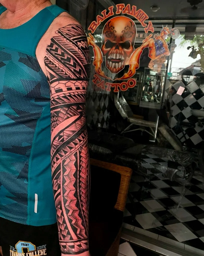 Polynesian Tribal Full Sleeve Arm Tattoo — Tribal tattoo at Bali Family Tattoo Studio, Bali